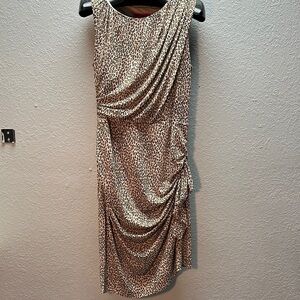 Betsey Johnson Leopard Print Sleeveless Draped Ruched Dress size 14 NWOT